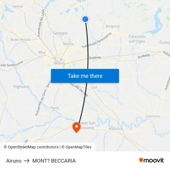Airuno to Mont'Beccaria map
