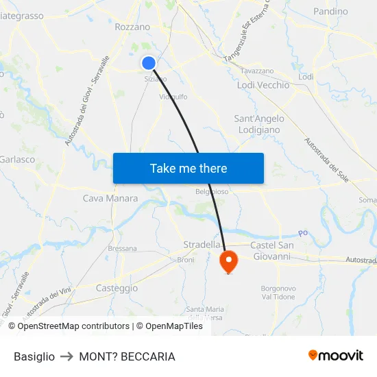 Basiglio to Mont'Beccaria map