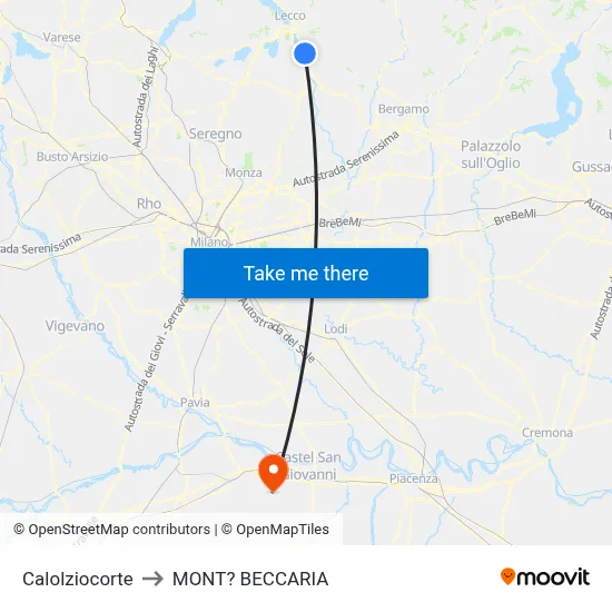 Calolziocorte to Mont'Beccaria map