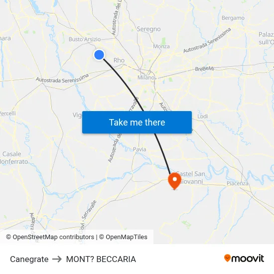 Canegrate to Mont'Beccaria map