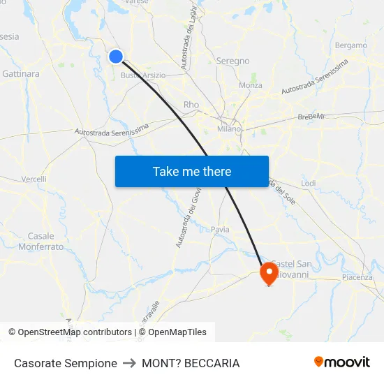 Casorate Sempione to Mont'Beccaria map