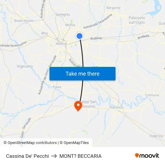 Cassina De' Pecchi to Mont'Beccaria map