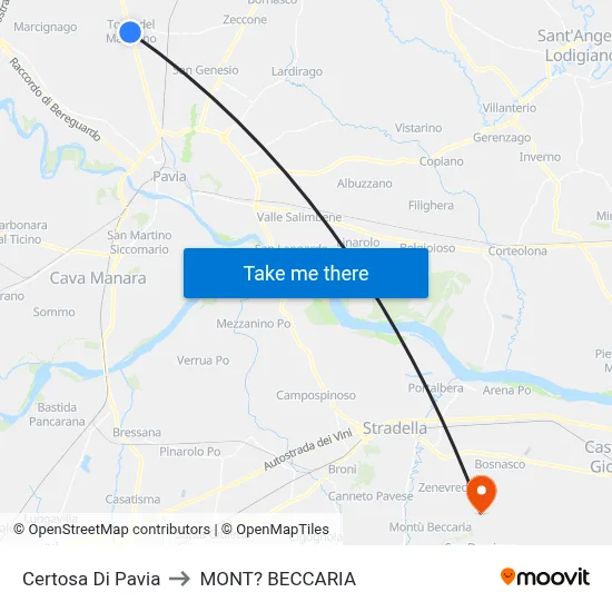 Certosa Di Pavia to Mont'Beccaria map