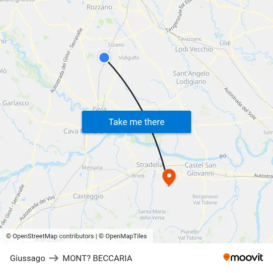 Giussago to Mont'Beccaria map