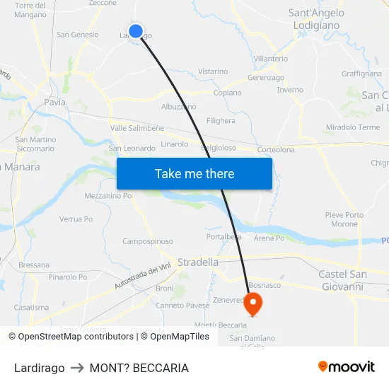 Lardirago to Mont'Beccaria map