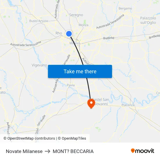 Novate Milanese to Mont'Beccaria map