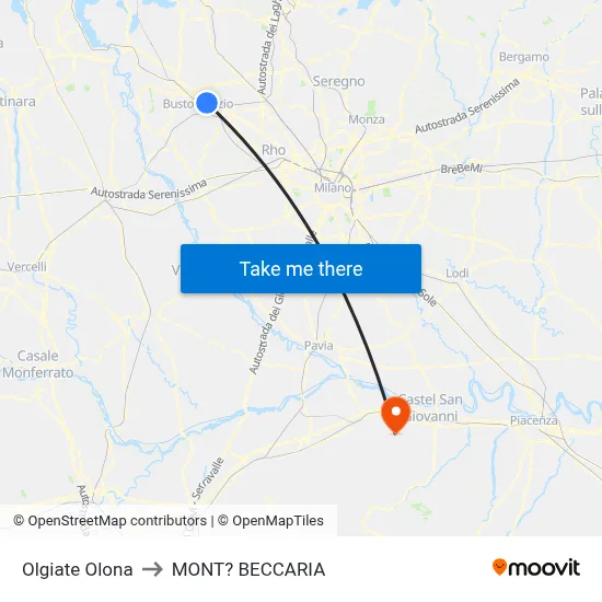 Olgiate Olona to Mont'Beccaria map