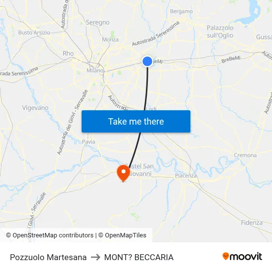 Pozzuolo Martesana to Mont'Beccaria map