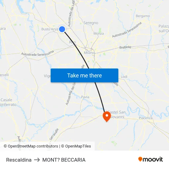 Rescaldina to Mont'Beccaria map