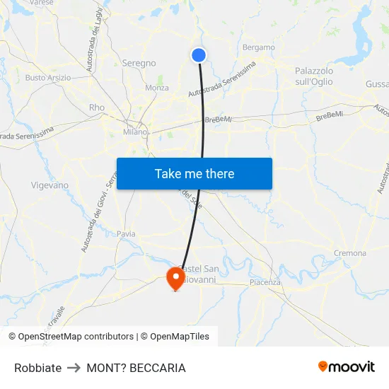 Robbiate to Mont'Beccaria map