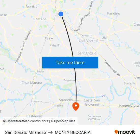 San Donato Milanese to Mont'Beccaria map