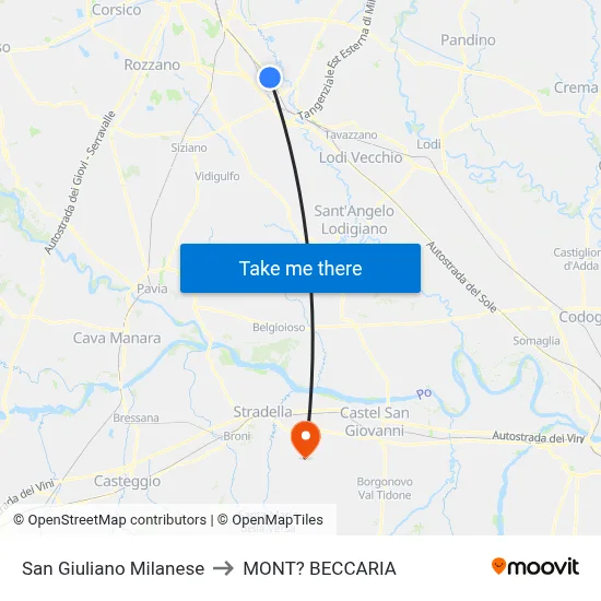 San Giuliano Milanese to Mont'Beccaria map