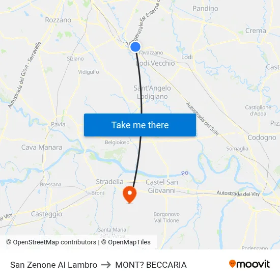 San Zenone Al Lambro to Mont'Beccaria map