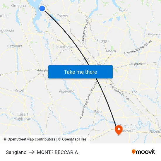 Sangiano to Mont'Beccaria map