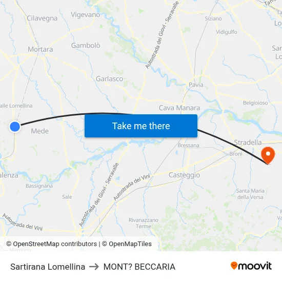 Sartirana Lomellina to Mont'Beccaria map