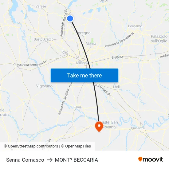 Senna Comasco to Mont'Beccaria map