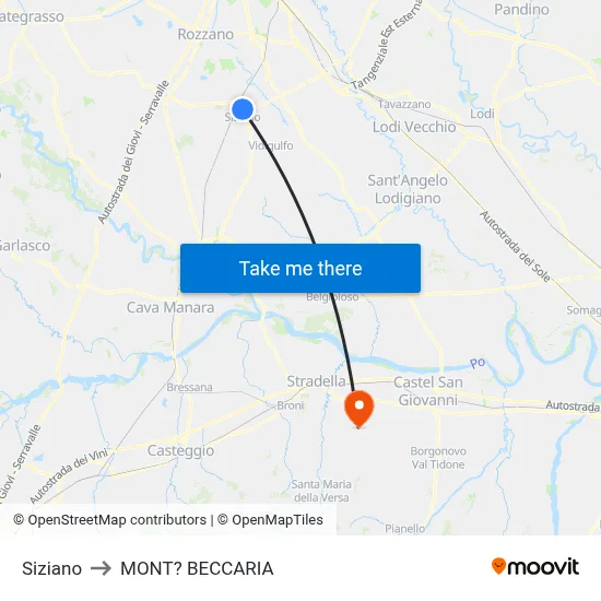 Siziano to Mont'Beccaria map