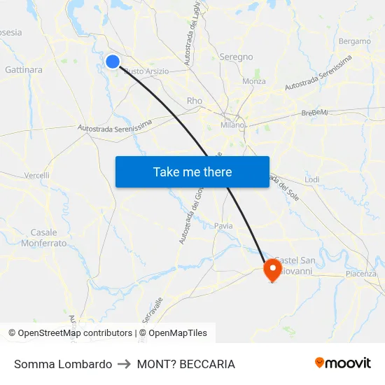Somma Lombardo to Mont'Beccaria map