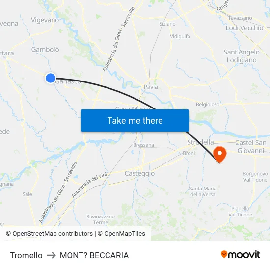 Tromello to Mont'Beccaria map