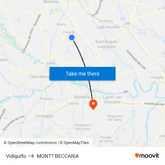 Vidigulfo to Mont'Beccaria map