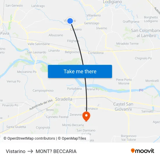 Vistarino to Mont'Beccaria map