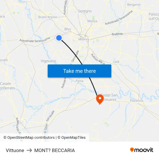 Vittuone to Mont'Beccaria map