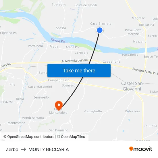 Zerbo to Mont'Beccaria map