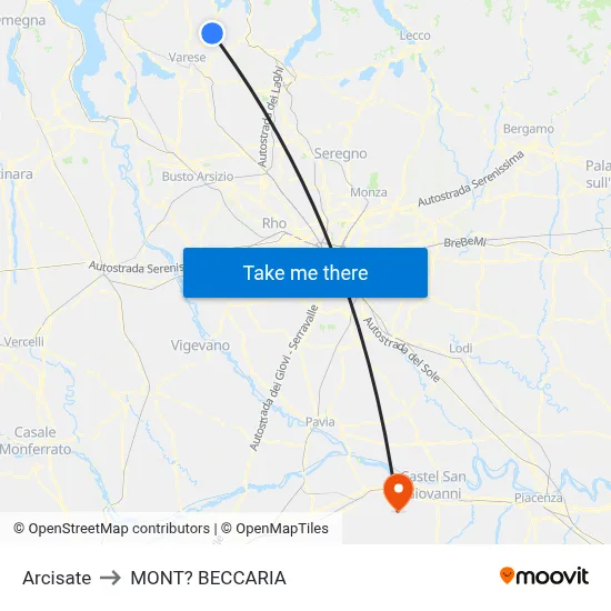 Arcisate to Mont'Beccaria map