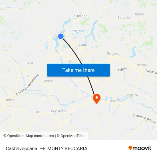Castelveccana to Mont'Beccaria map