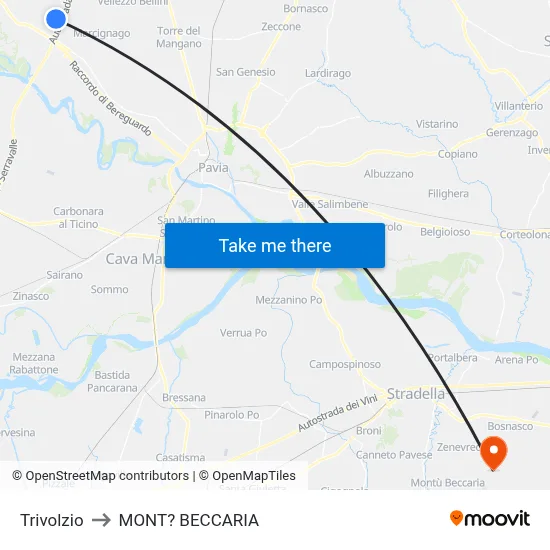 Trivolzio to Mont'Beccaria map