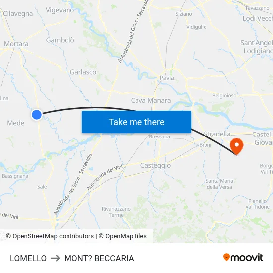 Lomello to Mont'Beccaria map
