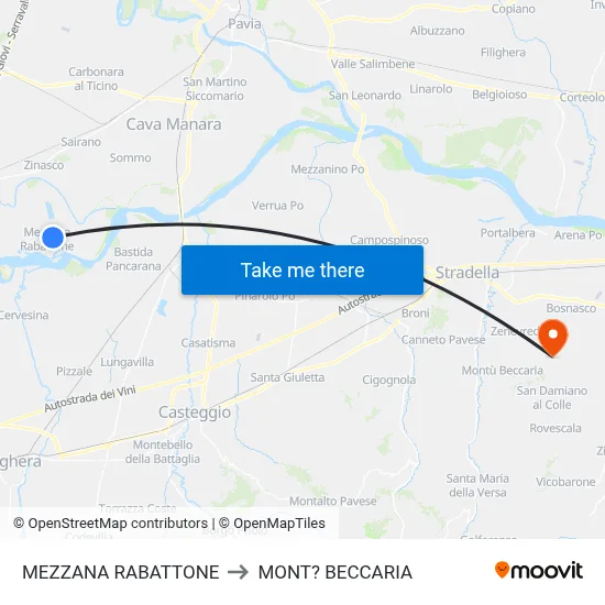 Mezzana Rabattone to Mont'Beccaria map