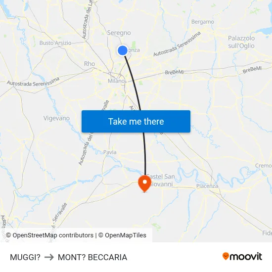 Muggiò to Mont'Beccaria map