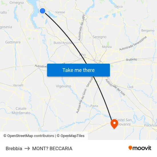 Brebbia to Mont'Beccaria map