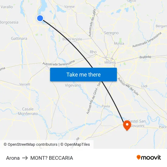Arona to Mont'Beccaria map