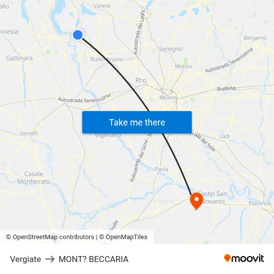 Vergiate to Mont'Beccaria map