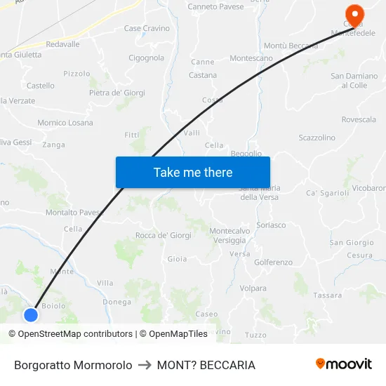 Borgoratto Mormorolo to Mont'Beccaria map
