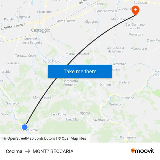 Cecima to Mont'Beccaria map