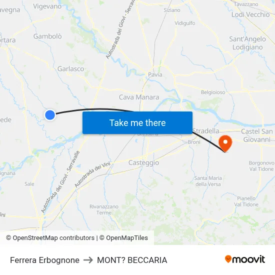 Ferrera Erbognone to Mont'Beccaria map