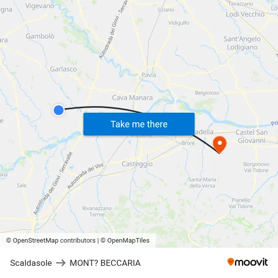 Scaldasole to Mont'Beccaria map