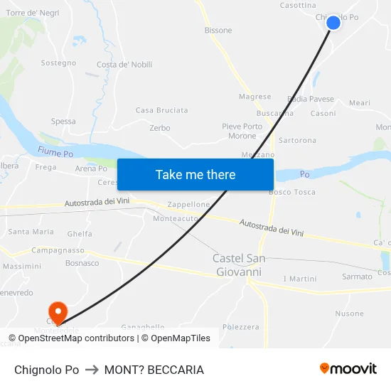 Chignolo Po to Mont'Beccaria map