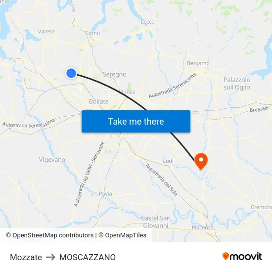 Mozzate to MOSCAZZANO map