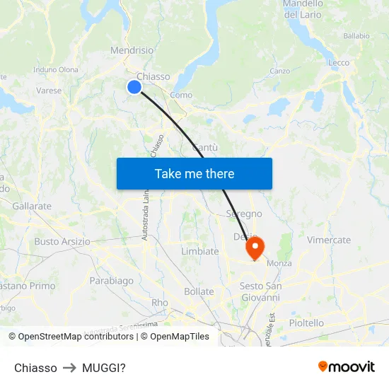 Chiasso to Muggiò map