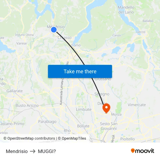 Mendrisio to Muggiò map
