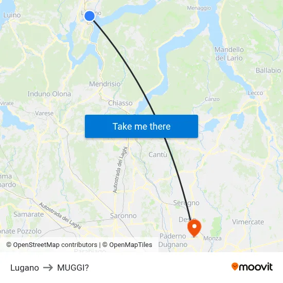 Lugano to Muggiò map