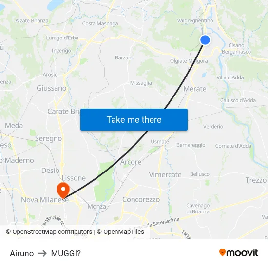 Airuno to Muggiò map