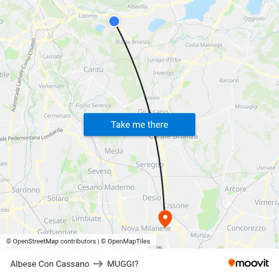 Albese con Cassano to Muggiò map