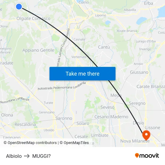 Albiolo to Muggiò map