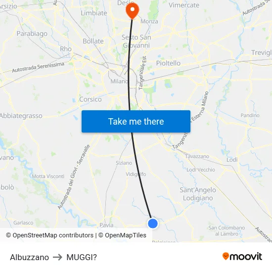 Albuzzano to Muggiò map