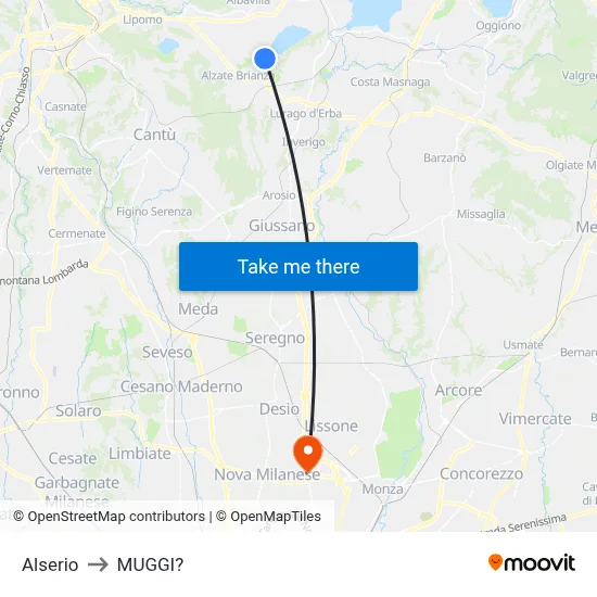Alserio to Muggiò map